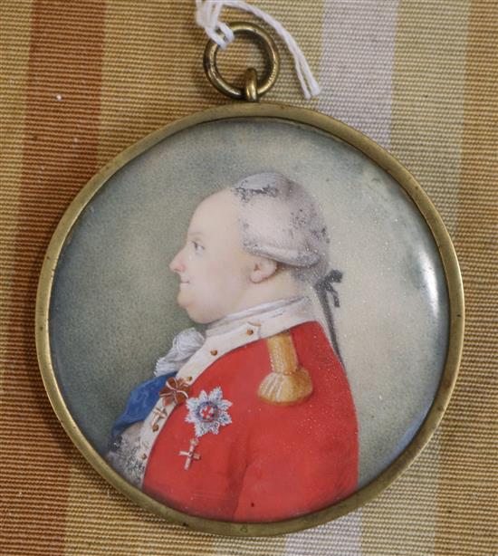 Early 19th century German School Miniature of Ferdinand Prinz von Braunschweig-Wolfenbuttel (1721-1792) 2in.